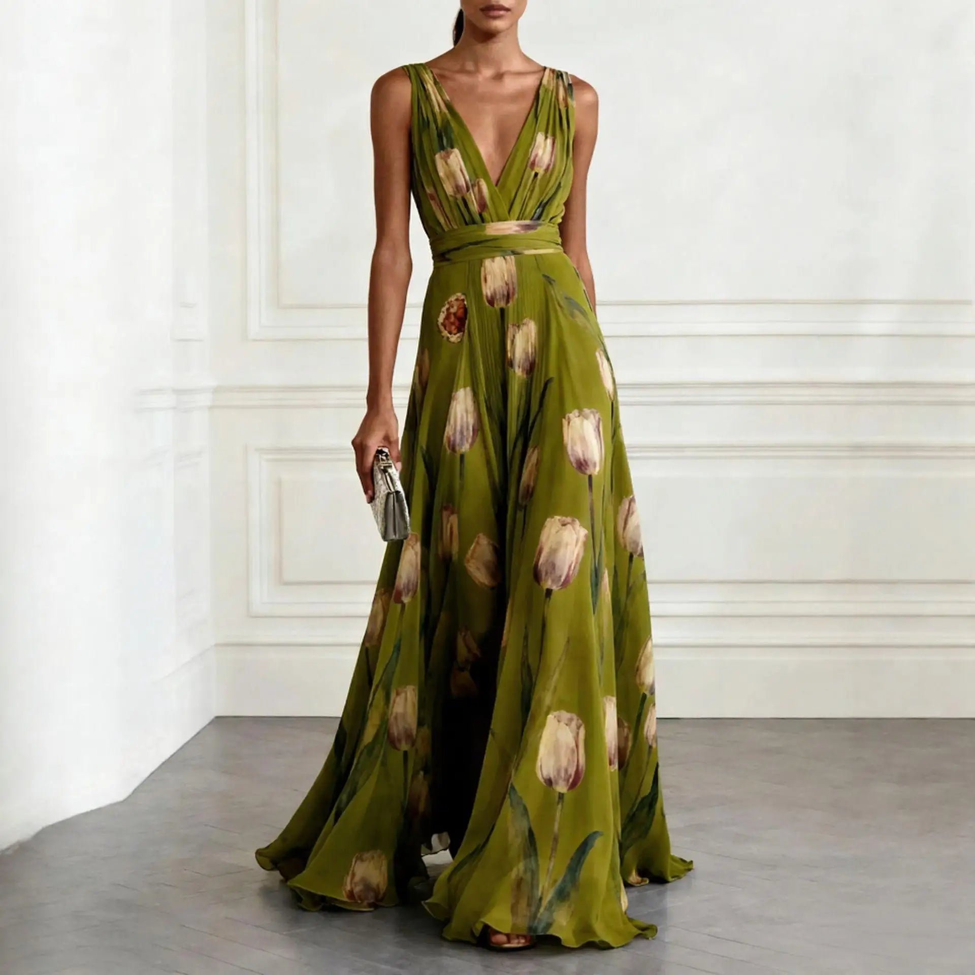 Floral Print Chiffon Maxi Dress for Special Occasions
