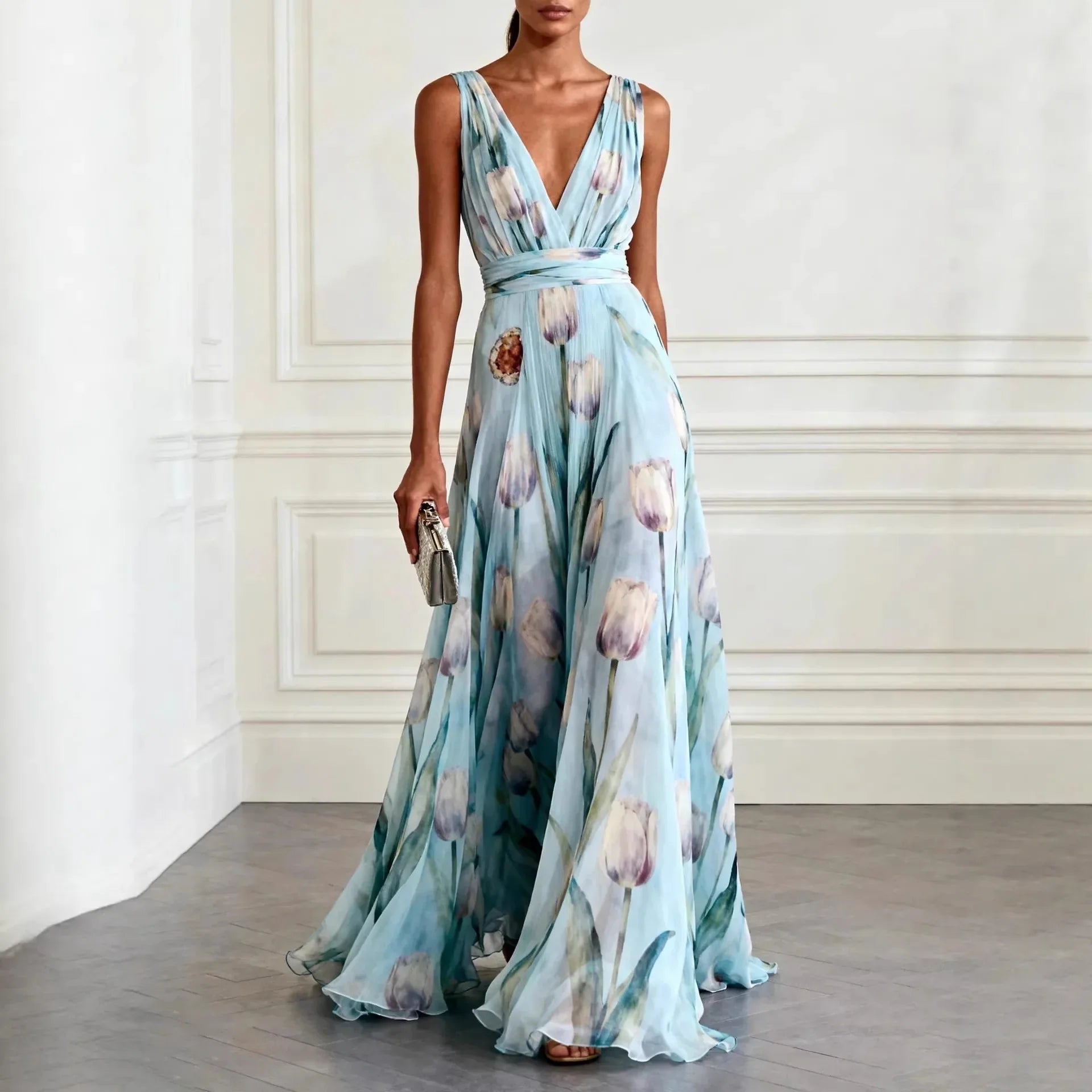 Floral Print Chiffon Maxi Dress for Special Occasions