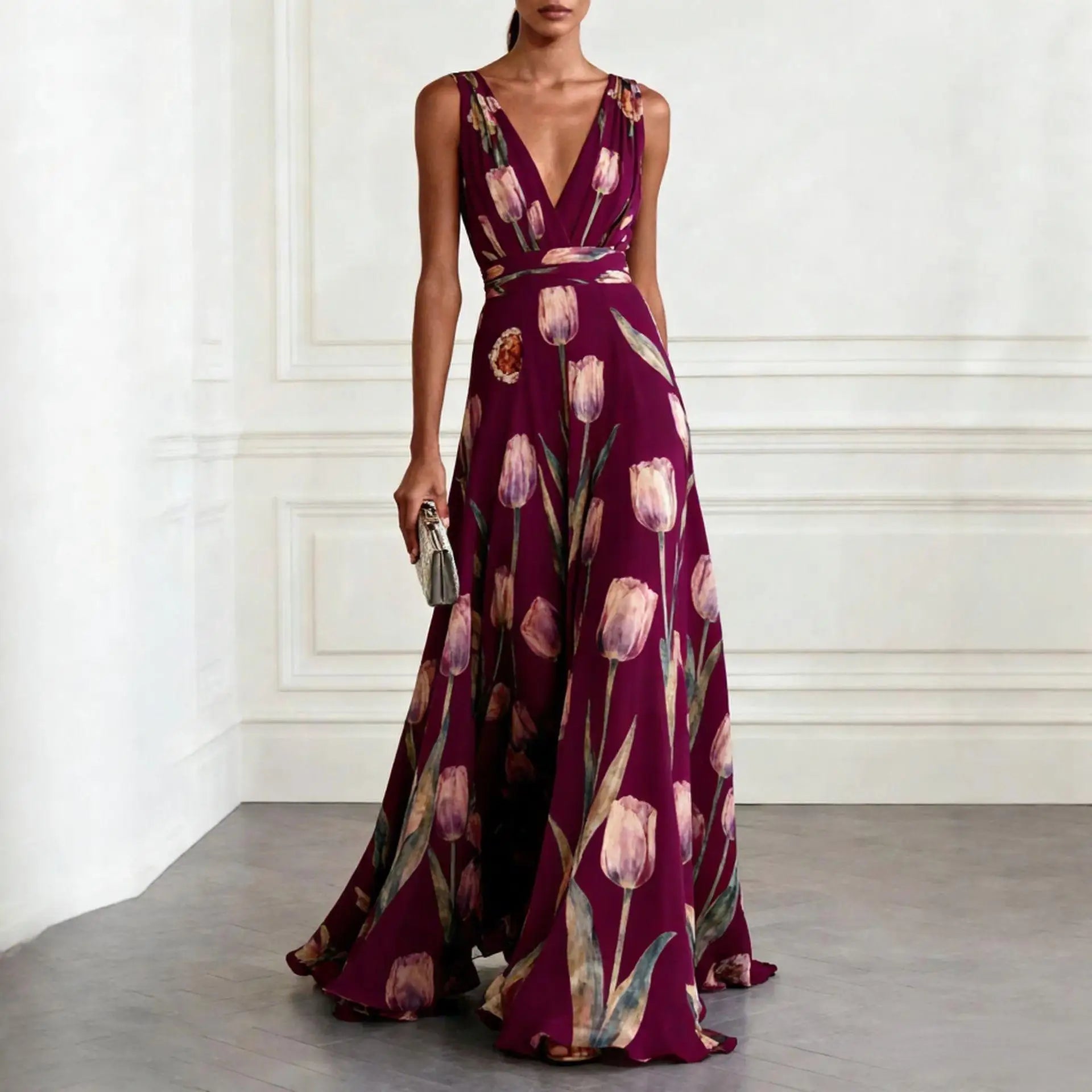 Floral Print Chiffon Maxi Dress for Special Occasions