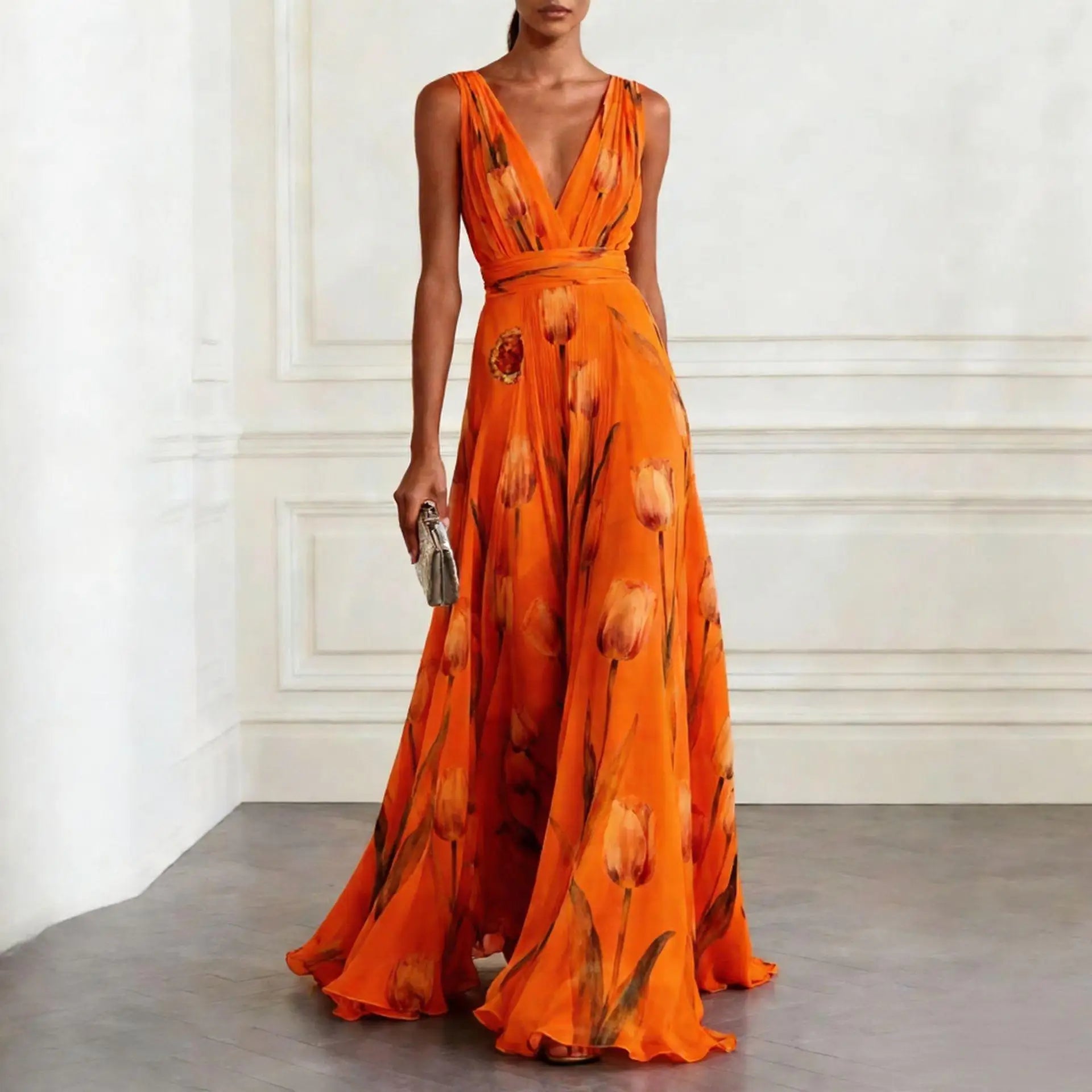 Floral Print Chiffon Maxi Dress for Special Occasions